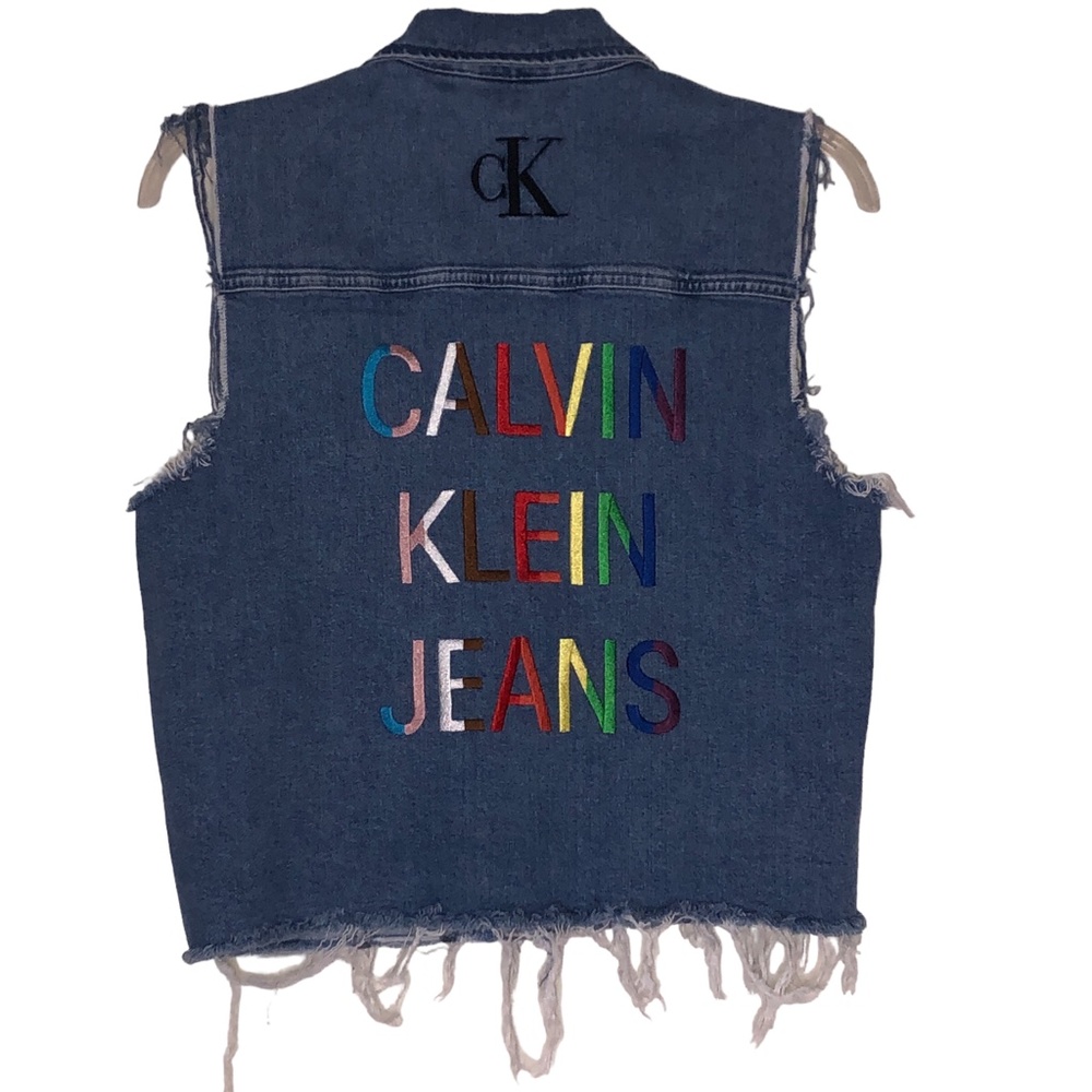 Calvin Klein Blue Denim Embroidered Vest Size XL - Picture 5 of 14